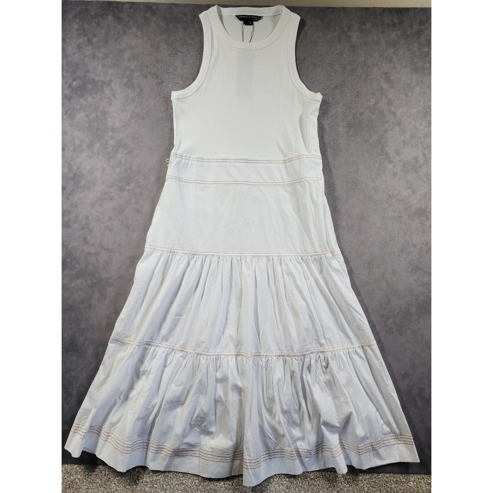Veronica Beard Austyn Dress Women's Large White Ribbed Tiered A-Line Classic NWT